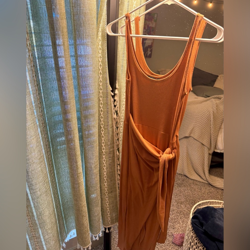 Rust Orange Wrap Waist Dress